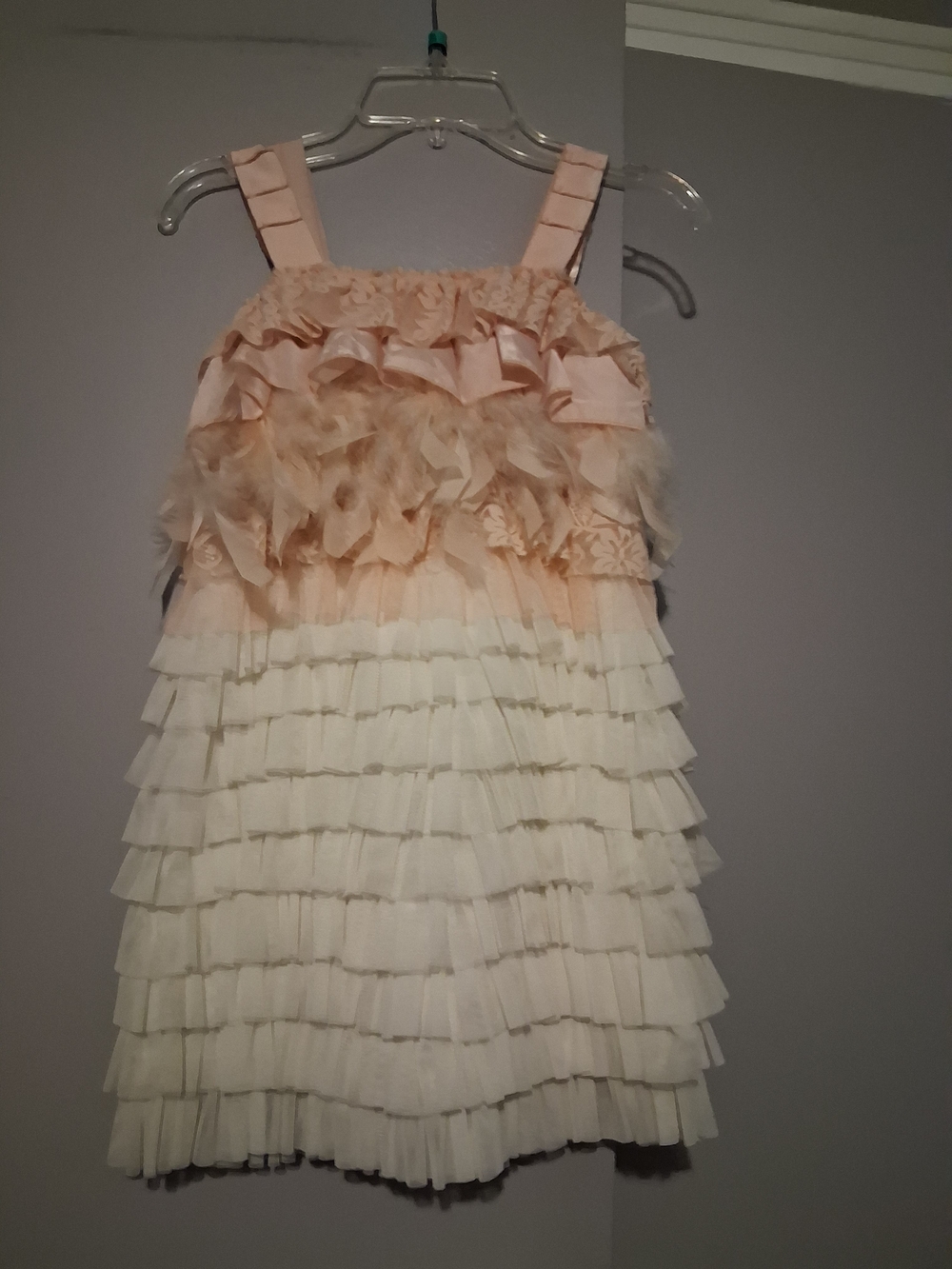 MRS. GRANT- Girls' Ivory and Blush Layered Ruffle Formal Dress